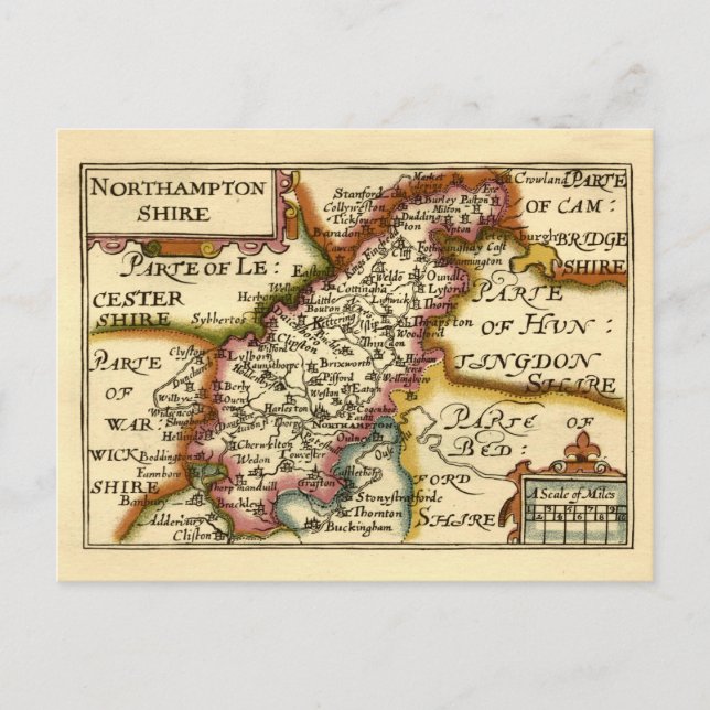Northamptonshire Landkreis England Antiquarian Map Postkarte (Vorderseite)