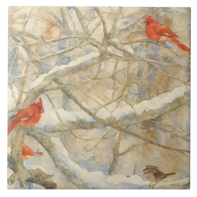 Northern Cardinals on a Snowy Branch Fliese (Vorderseite)