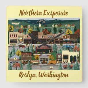"Northern Exposure" ~ Roslyn, Washington Quadratische Wanduhr