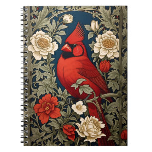 Northern Kardinal Floral William Morris Inspiriert Notizblock