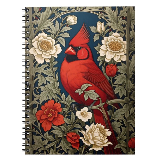 Northern Kardinal Floral William Morris Inspiriert Notizblock (Vorderseite)