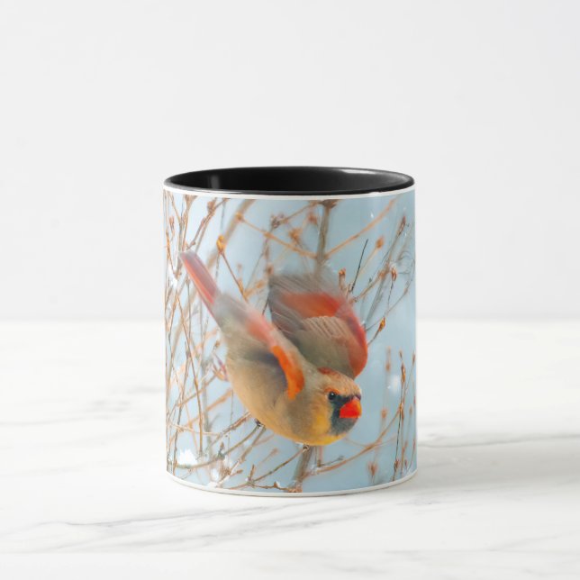 Northern Kardinal Flying - Original Fotografie Tasse (Zentrum)