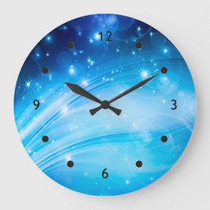 Northern Light Stars blau + Ihr Text & Ideen Große Wanduhr