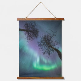 Northern Light Trees Wandteppich Mit Holzrahmen