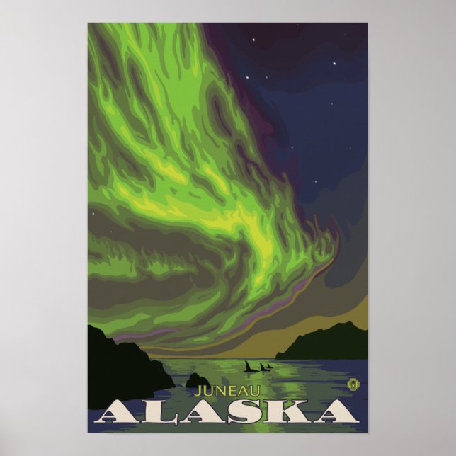 Northern Lights and Orcas - Juneau, Alaska Poster (Vorne)