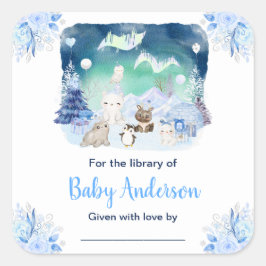 Northern Lights Animals Baby Dusche Buchzeichen Quadratischer Aufkleber