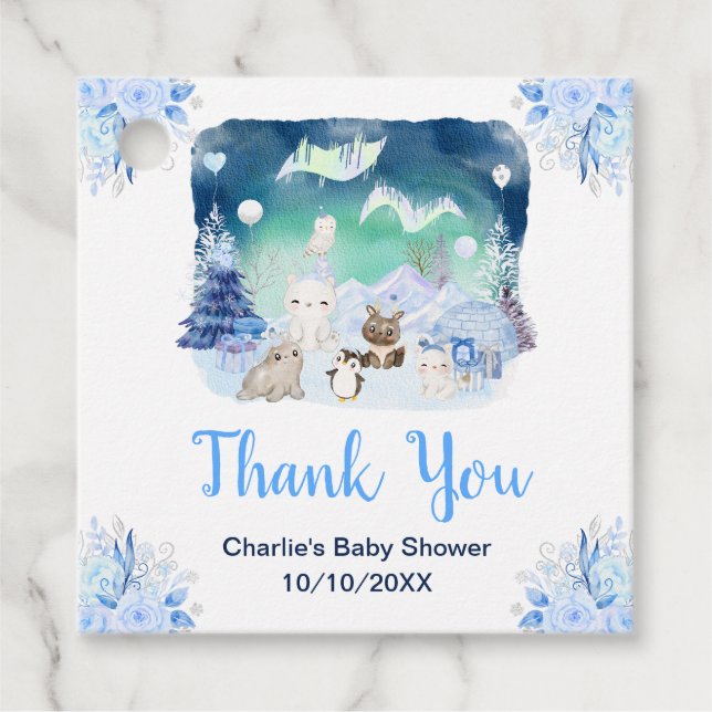 Northern Lights Animals Baby Dusche Vielen Dank Geschenkanhänger (Vorderseite)