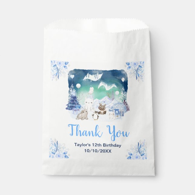 Northern Lights Animals Birthday Party Thank You Geschenktütchen (Vorderseite)