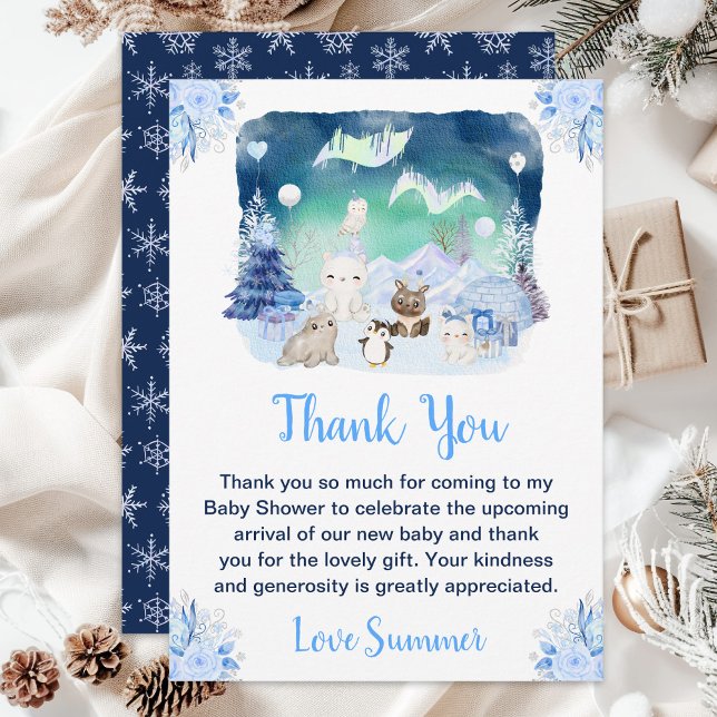 Northern Lights Arctic Animals Baby Dusche Dankeskarte (Von Creator hochgeladen)