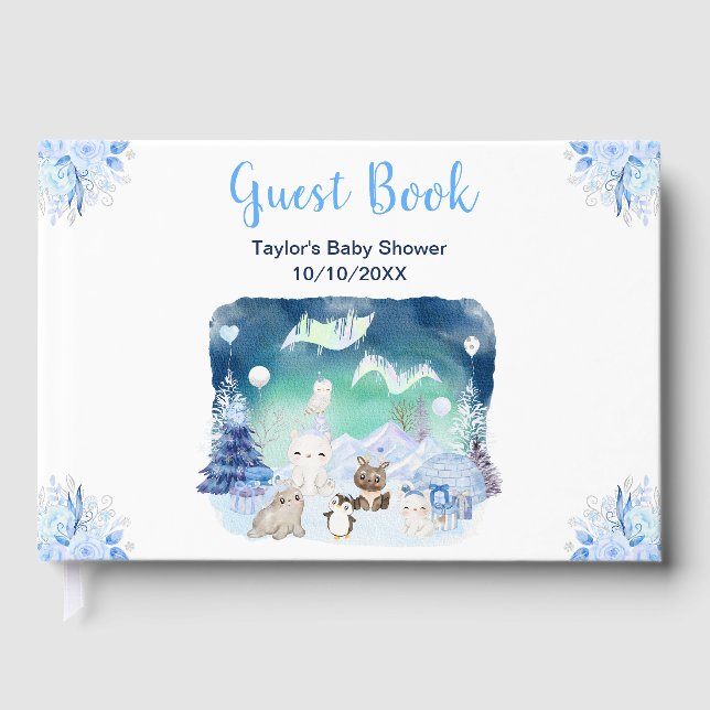 Northern Lights Arctic Animals Baby Dusche Gästebuch (Vorderseite)