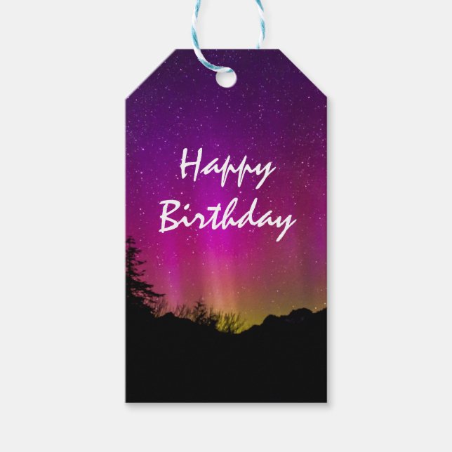 Northern Lights Aurora Borealis Happy Birthday Geschenkanhänger (Vorderseite)