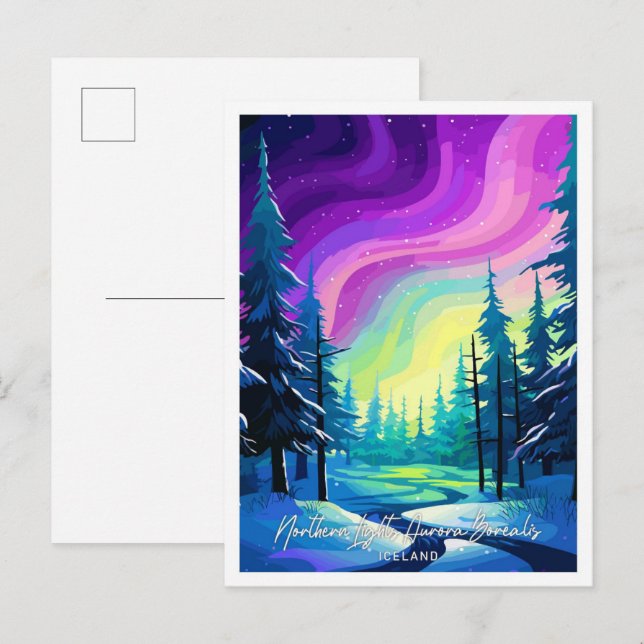 Northern Lights Aurora Borealis Illustration Postkarte (Vorne/Hinten)