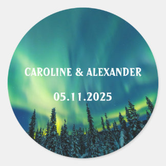 Northern Lights Aurora Borealis Night Sky Wedding Runder Aufkleber