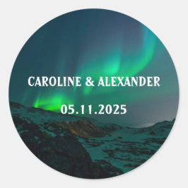 Northern Lights Aurora Borealis Night Sky Wedding Runder Aufkleber