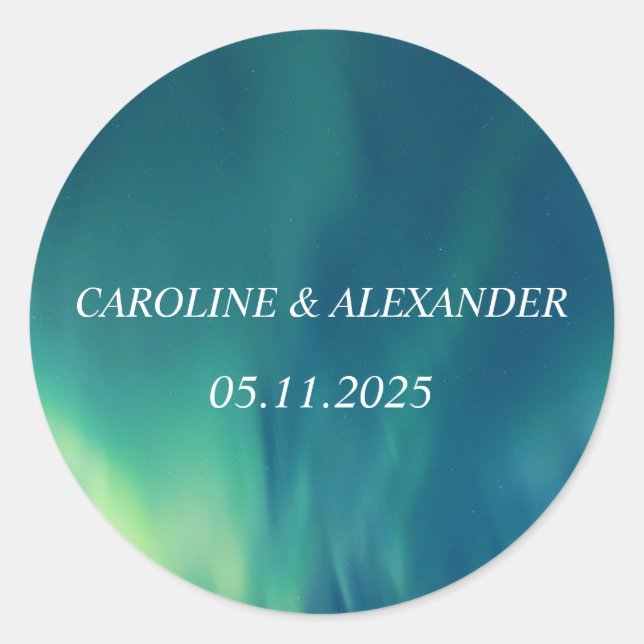 Northern Lights Aurora Borealis Night Sky Wedding Runder Aufkleber (Vorderseite)