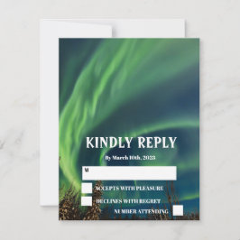 Northern Lights Aurora Borealis Stars Wedding RSVP Karte