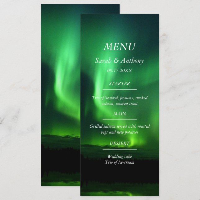 Northern Lights Aurora Borealis Wedfood Menükarte (Vorne/Hinten)