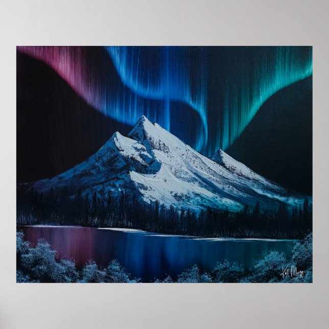 Northern Lights Bob Ross - inspirierte Landschaft Poster (Vorne)