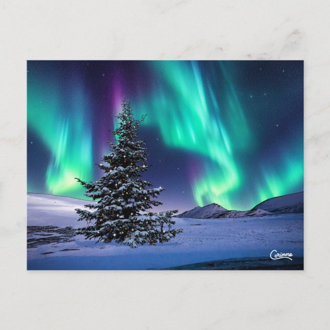 Northern Lights Christmas - Postcard Postkarte (Vorderseite)