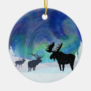 Northern Lights Elch Keramik Ornament