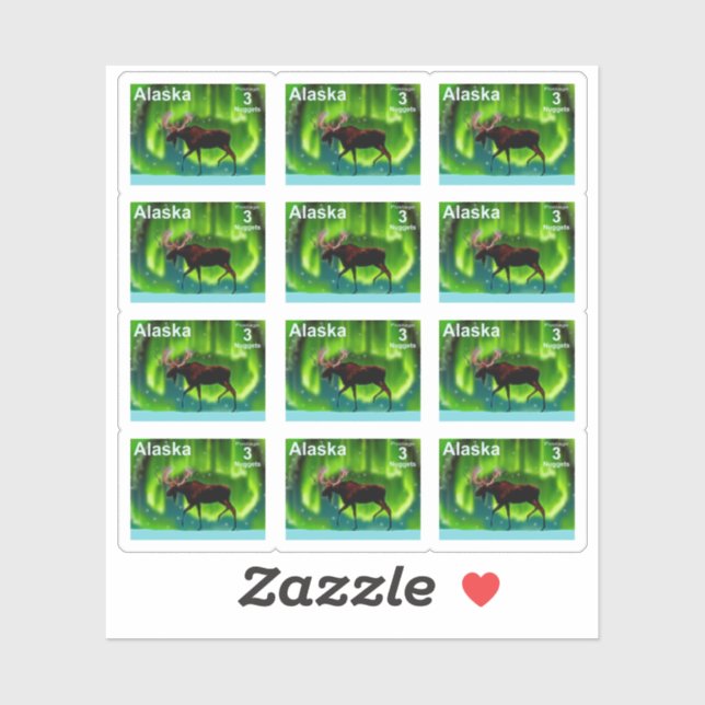 Northern Lights Elche - Alaska Postage Sticker (Blatt)