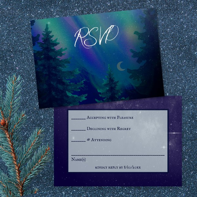 Northern Lights Forest Magical Moment Wedding  RSVP Karte (Von Creator hochgeladen)