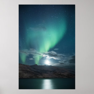 Northern Lights Full Moon Poster