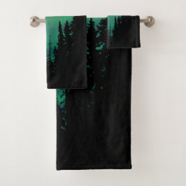 Northern Lights Green Night Sky Forest Badhandtuch Set