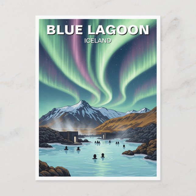 Northern Lights Island Blue Lagoon Travel Postkarte (Vorderseite)