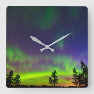 Northern Lights   Manitoba Canada Quadratische Wanduhr