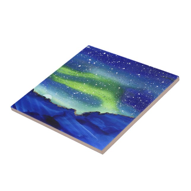 Northern Lights Moon Stars Blue Green Fliese (Seite)