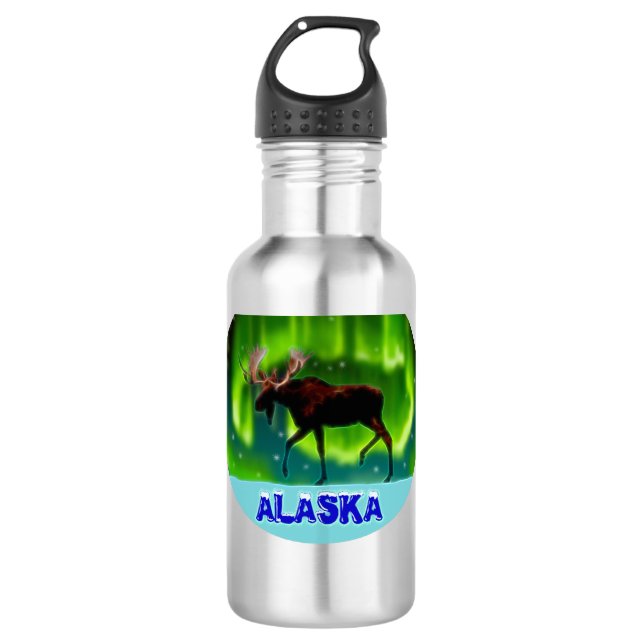 Northern Lights Moose Edelstahlflasche (Vorderseite)