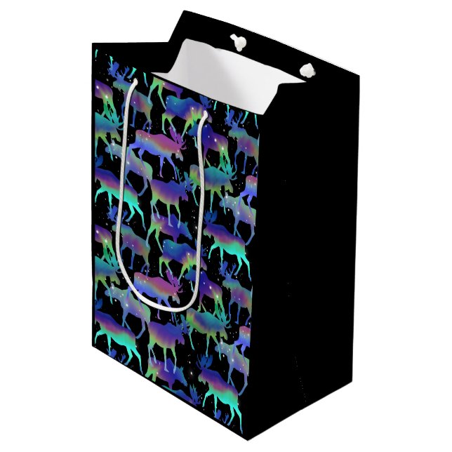 Northern Lights Moose Mittlere Geschenktüte (Vorderseite Schrägansicht)