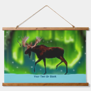 Northern Lights Moose Wandteppich Mit Holzrahmen