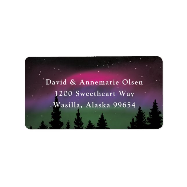 Northern Lights Mountainberge Stars Hochzeit Adressaufkleber (Vorne)