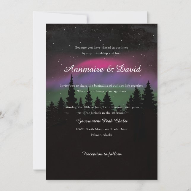 Northern Lights Mountainberge Stars Hochzeit Save The Date (Vorderseite)