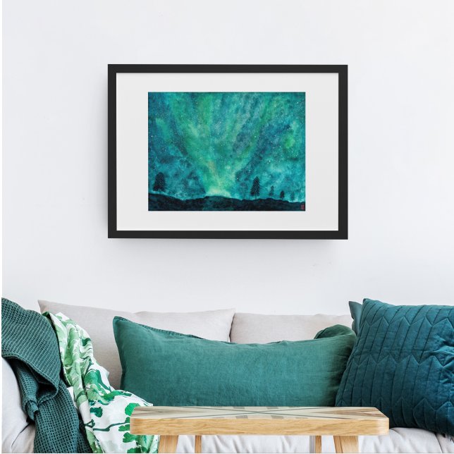 Northern Lights Night Aurora Borealis Wasserfarbe Poster (Von Creator hochgeladen)