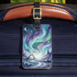 Northern Lights Night Sky Romantic Landscape Gepäckanhänger<br><div class="desc">Celebrate love under the stars with this enchanting Celestial Aurora Borealis wedding design featuring a romantic watercolor night landscape. A couple walks hand in hand along a glowing river beneath a breathtaking sky filled with northern lights, constellations, planets, and shimmering stars. Surrounded by mystical mountains and crystals, the magical scene...</div>