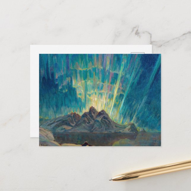 Northern Lights, North Norway by Anna Boberg Postkarte (Vorderseite/Rückseite Beispiel)