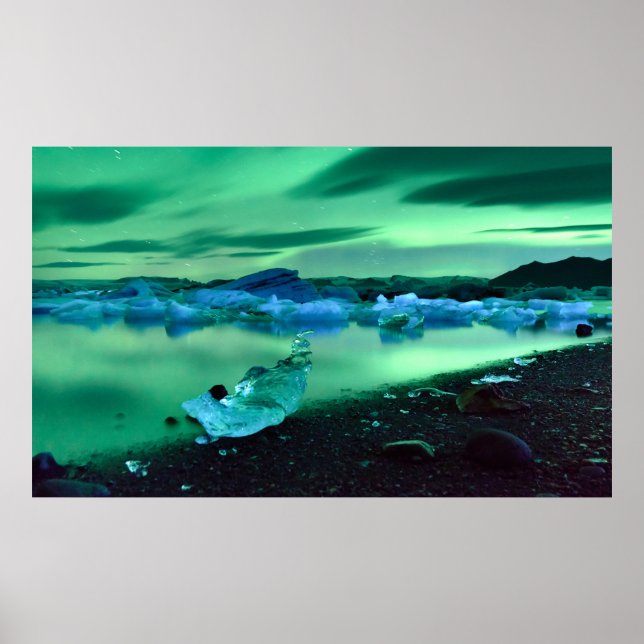 Northern Lights over Jokulsarlon lake, Island Poster (Vorne)