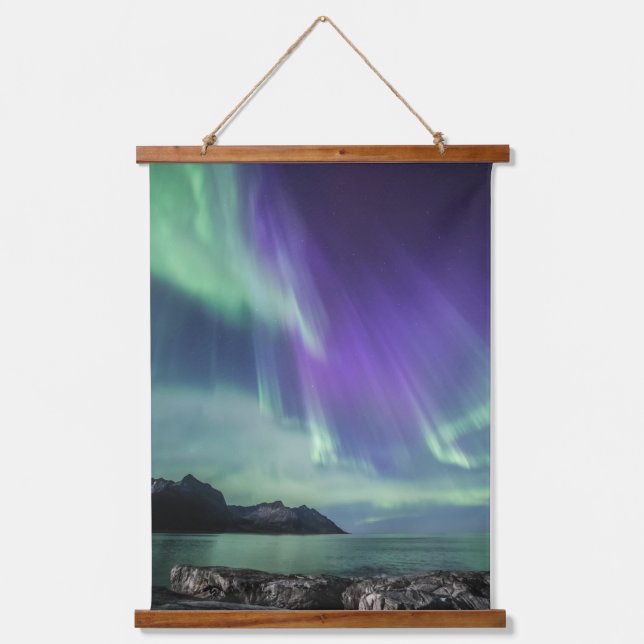 Northern Lights Senja Wandteppich Mit Holzrahmen (Vorderseite)