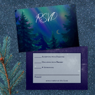 Northern Lights Wald Magischer Moment Hochzeit RSVP Karte