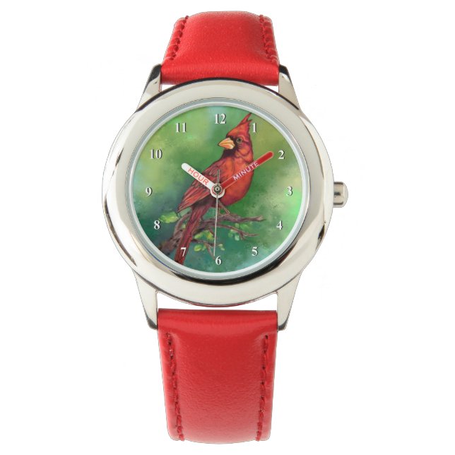 Northern Red Kardinal Bird Watch Gift Armbanduhr (Vorderseite)