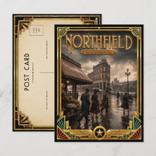 Northfield Minnesota Vintage Art Deco Goldenes Zei Postkarte