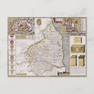 Northumberland, Gravur von Jodocus Hondius Postkarte