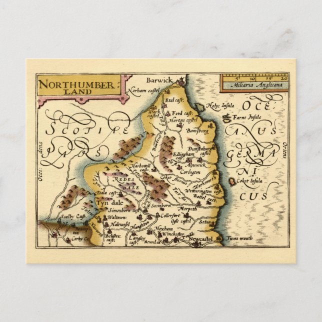 Northumberland Landkreis England Alte antike Karte (Vorderseite)