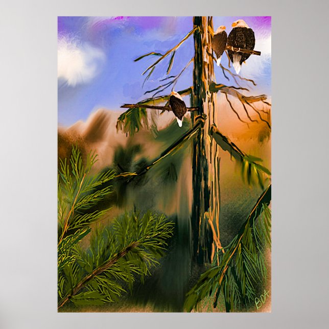 Northwest Nature Life with Eagles Digital Painting Poster (Vorne)