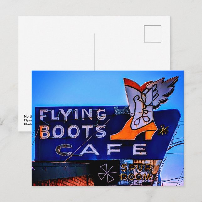 Northwest Neon: The Flying Boots Café, Tacoma, WA Postkarte (Vorne/Hinten)