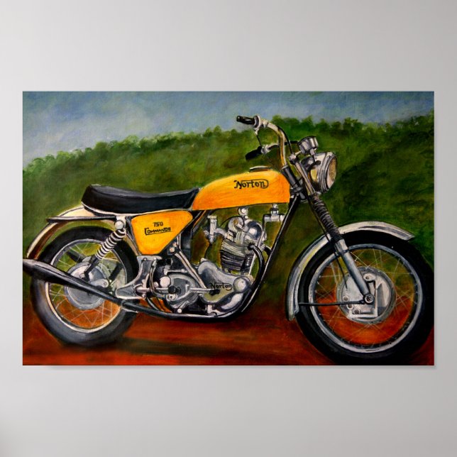Norton Kommando Motorrad gelbe Malerei Poster (Vorne)