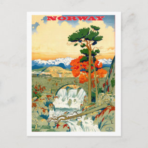 Norvège, cascade, carte postale voyage vintage